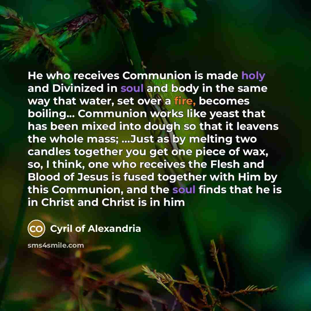 “He who receives Communion is made holy and Divinized in…” quote by Cyril of Alexandria