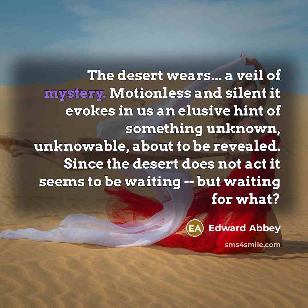 “The desert wears... a veil of mystery. Motionless and silent…” quote by Edward Abbey