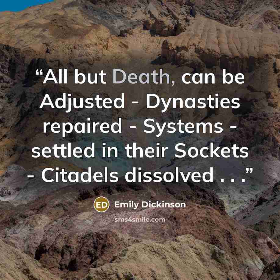 “All but Death, can be Adjusted - Dynasties repaired - Systems - settled in their Sockets - Citadels dissolved . . .” quote by Emily Dickinson