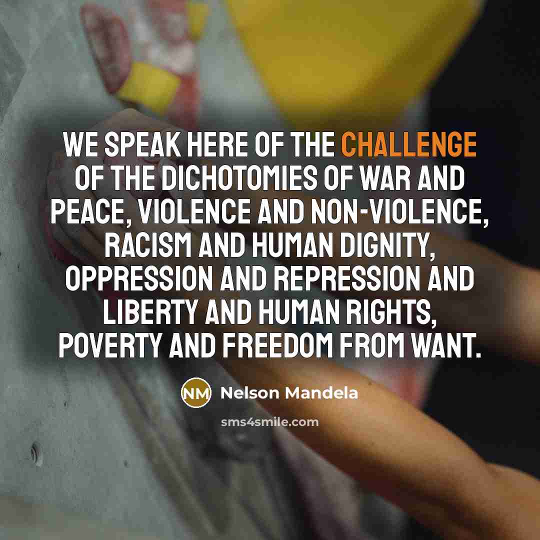 “We speak here of the challenge of the dichotomies of…” quote by Nelson Mandela