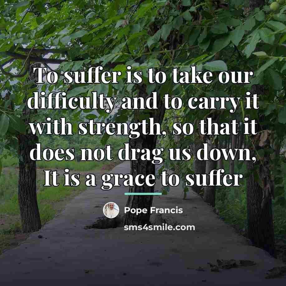 “To suffer is to take our difficulty and to carry…” quote by Pope Francis