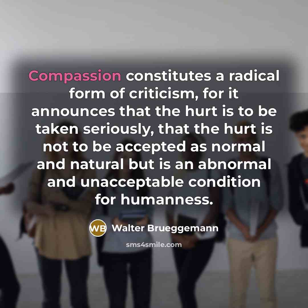 “Compassion constitutes a radical form of criticism, for it announces…” quote by Walter Brueggemann