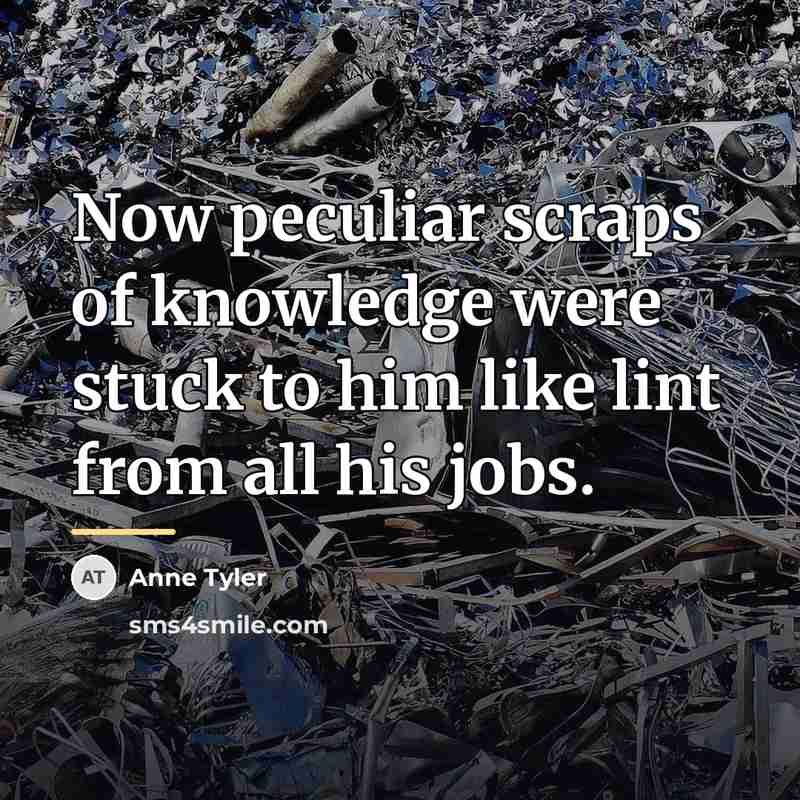 “Now peculiar scraps of knowledge were stuck to him like…” quote by Anne Tyler