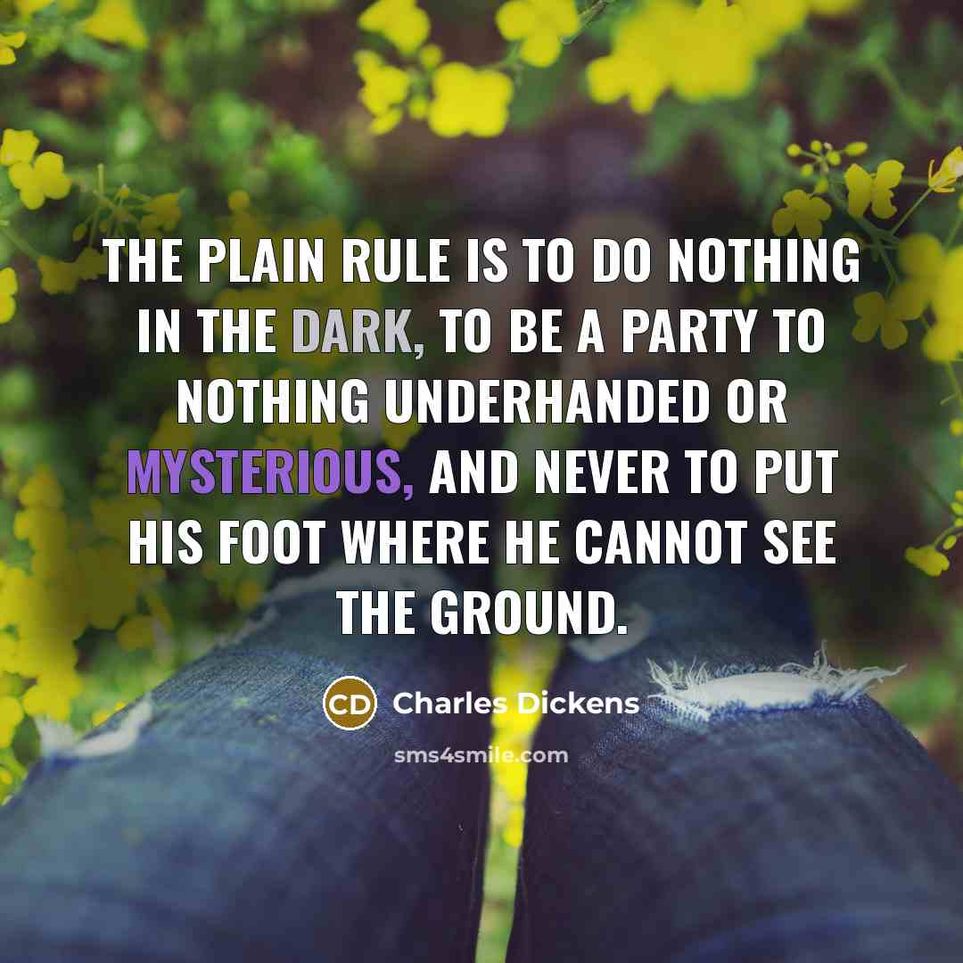 “The plain rule is to do nothing in the dark,…” quote by Charles Dickens