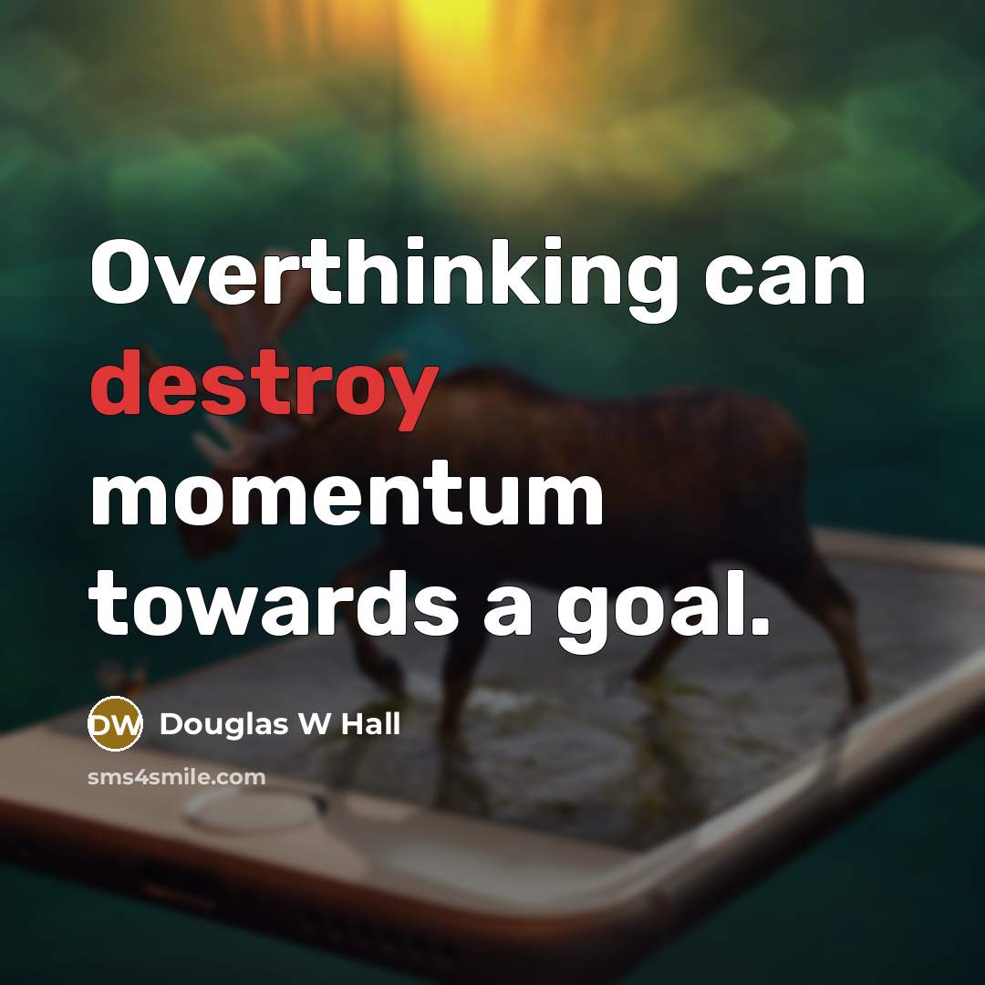 “Overthinking can destroy momentum towards a goal.” quote by Douglas W Hall