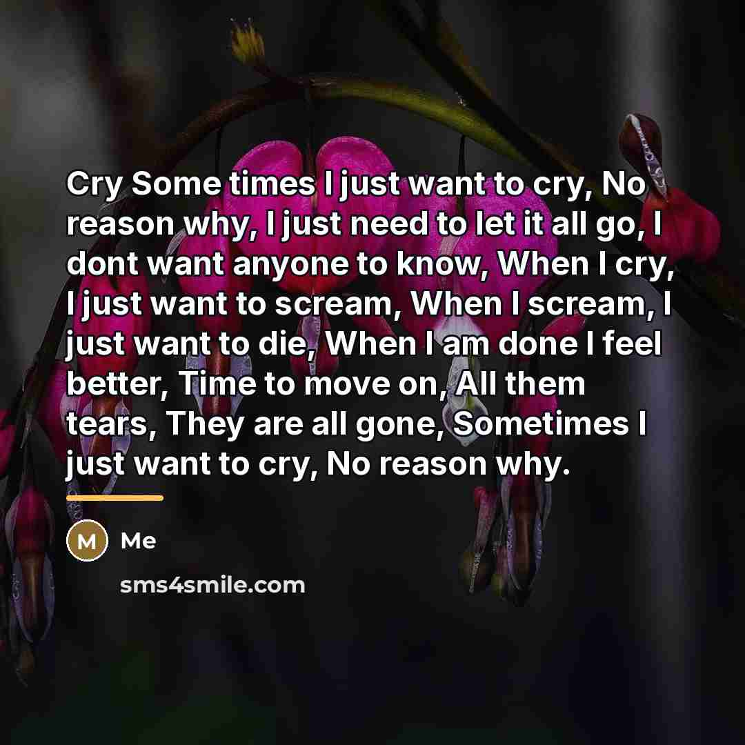 “Cry Some times I just want to cry, No reason…” quote by Me
