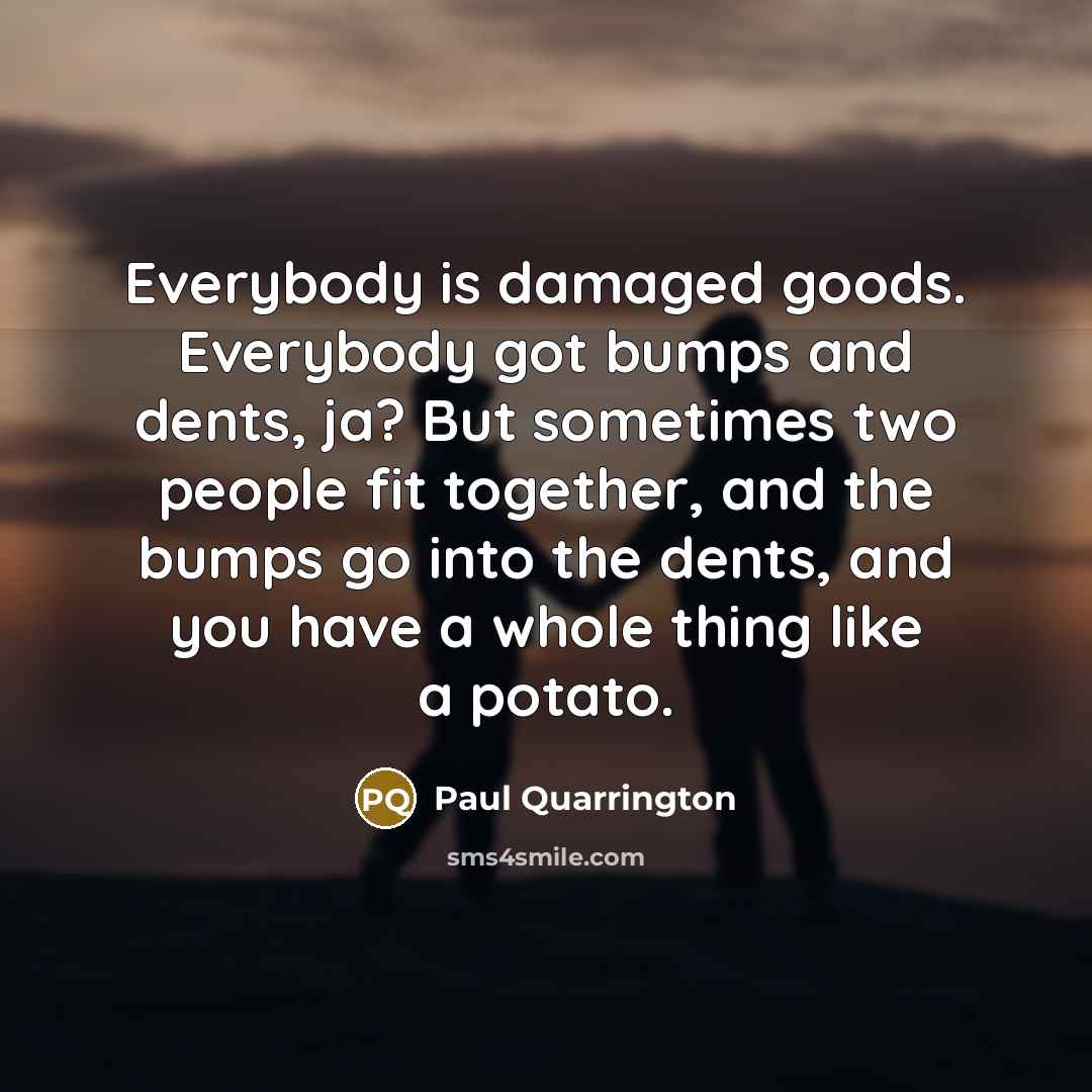 “Everybody is damaged goods. Everybody got bumps and dents, ja?…” quote by Paul Quarrington