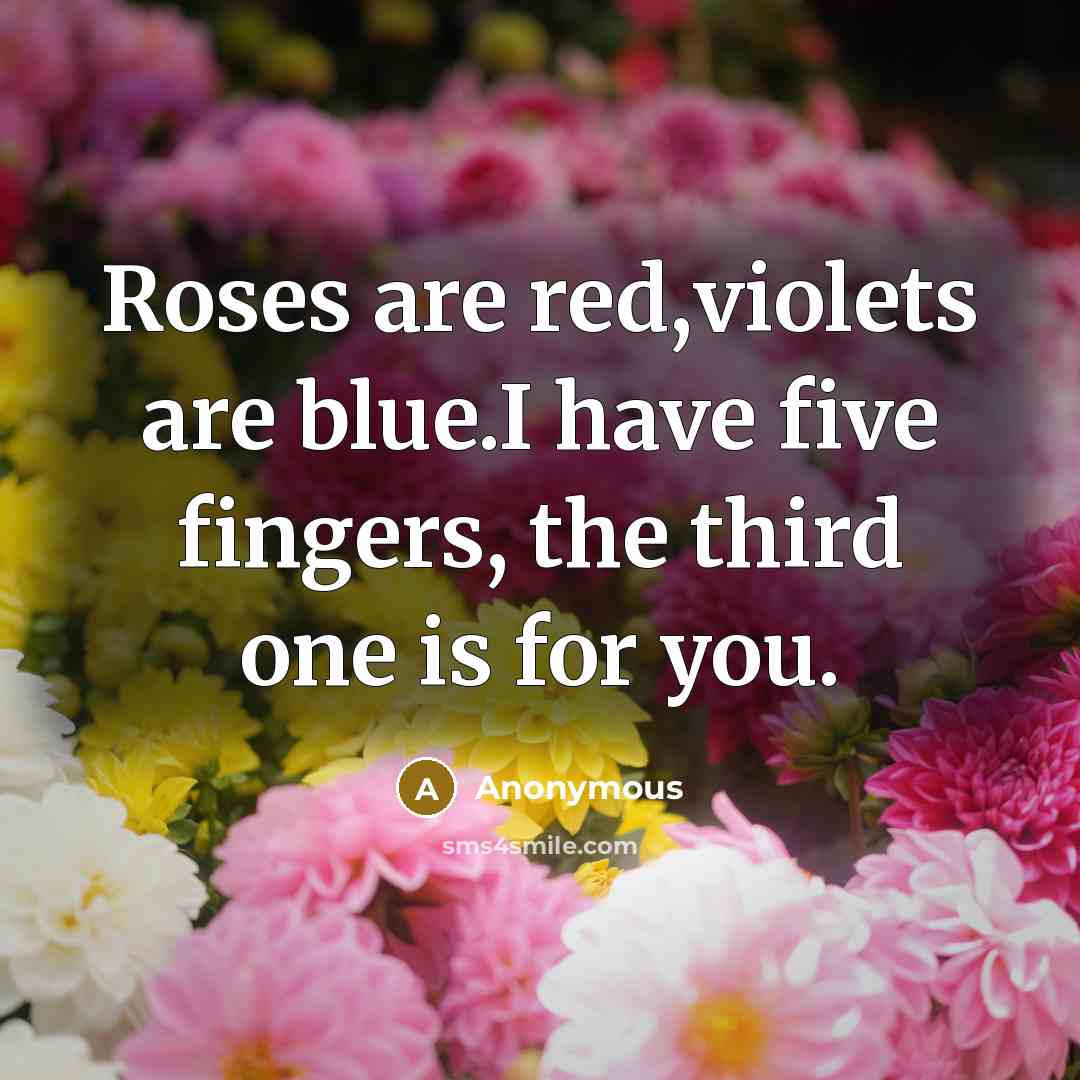 “Roses are red,violets are blue.I have five fingers, the third…” quote by Anonymous