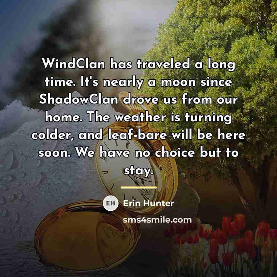 “WindClan has traveled a long time. It's nearly a moon…” quote by Erin Hunter
