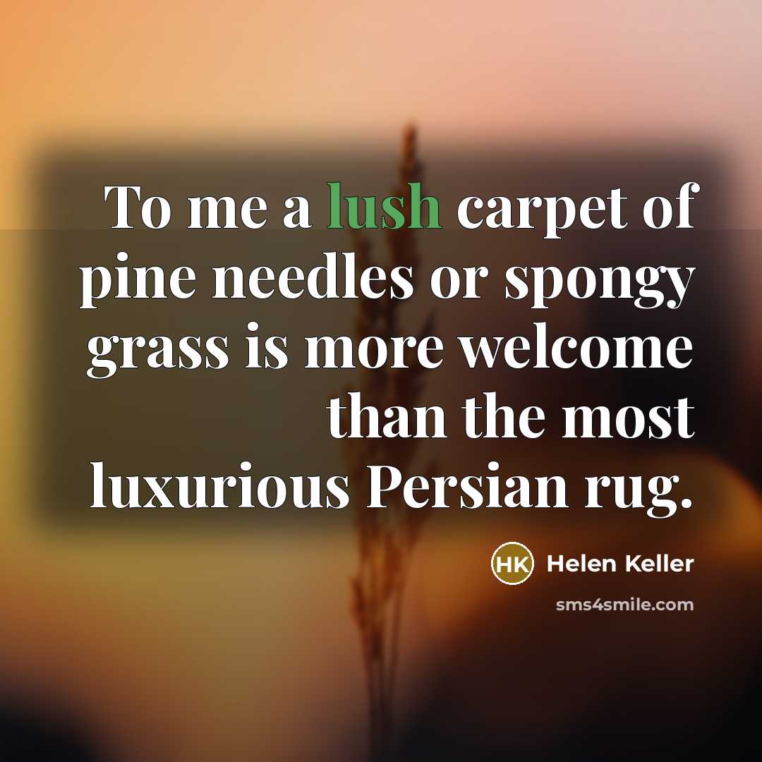 “To me a lush carpet of pine needles or spongy…” quote by Helen Keller