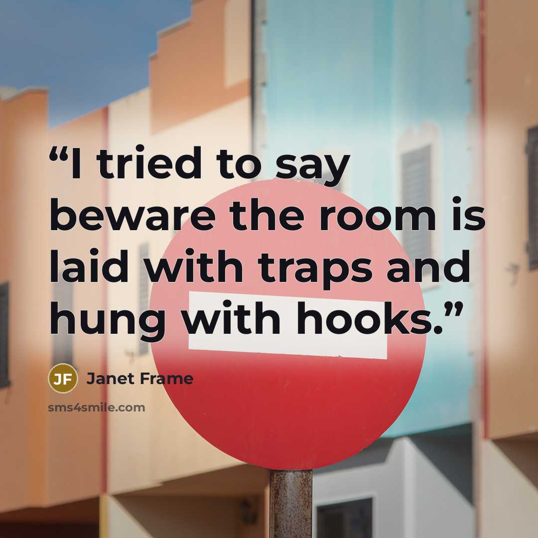 “I tried to say beware the room is laid with traps and hung with hooks.” quote by Janet Frame