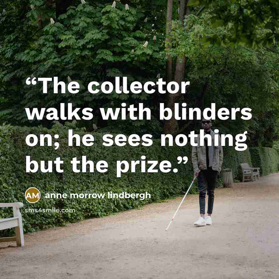 “The collector walks with blinders on; he sees nothing but the prize.” quote by Anne Morrow Lindbergh