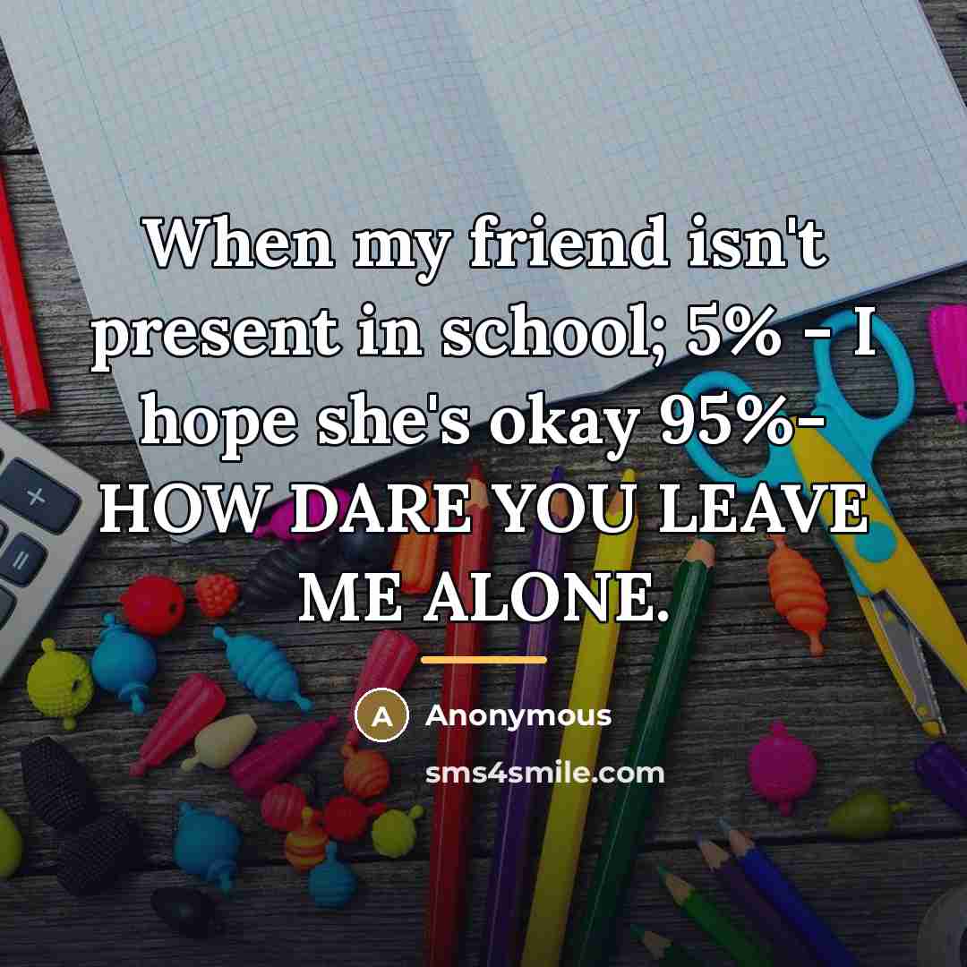 “When my friend isn't present in school; 5% - I…” quote by Anonymous