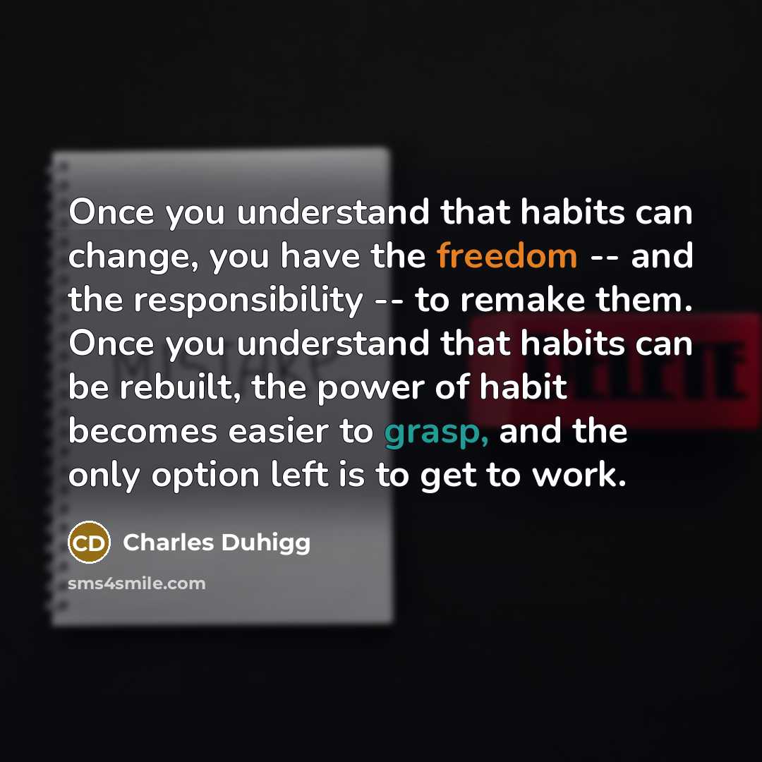 “Once you understand that habits can change, you have the…” quote by Charles Duhigg