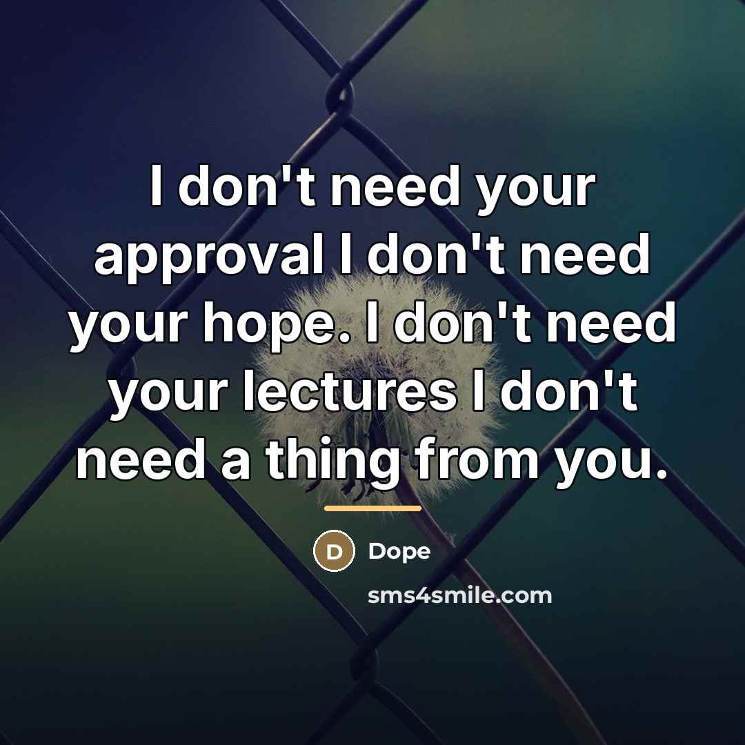 “I don't need your approval I don't need your hope.…” quote by Dope