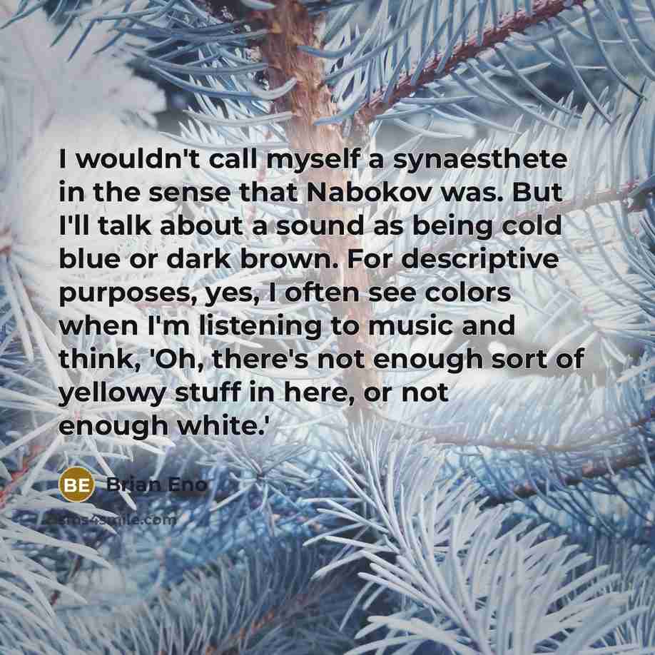 “I wouldn't call myself a synaesthete in the sense that…” quote by Brian Eno