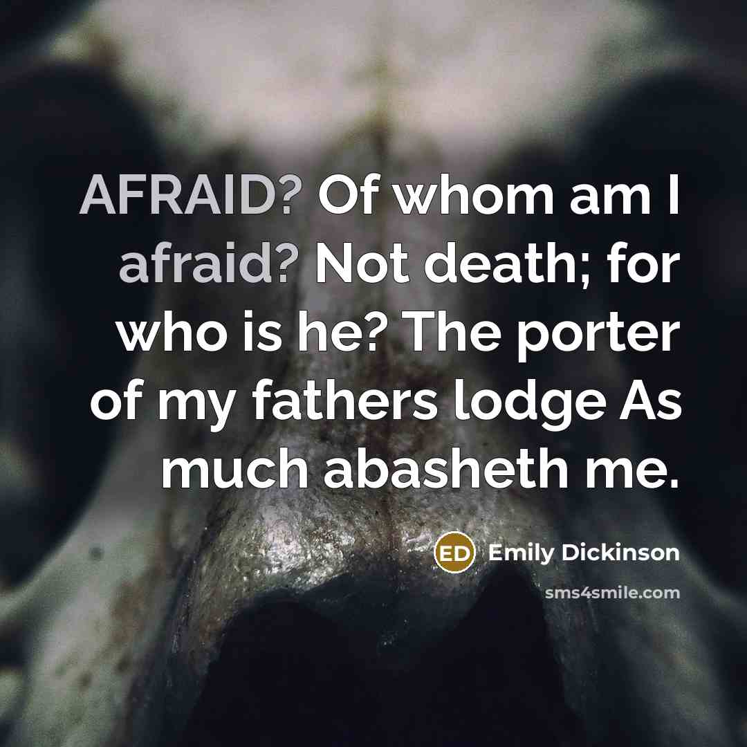 “AFRAID? Of whom am I afraid? Not death; for who…” quote by Emily Dickinson