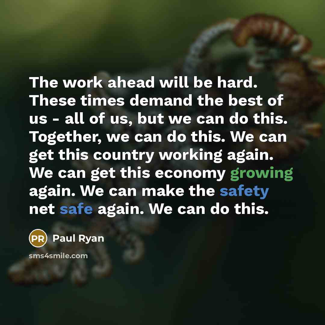 “The work ahead will be hard. These times demand the best of us - all of us, but we can do this. Together, we can do this. We can get this country working again. We can get this economy growing again. We can make the safety net safe again. We can do this.” quote by Paul Ryan