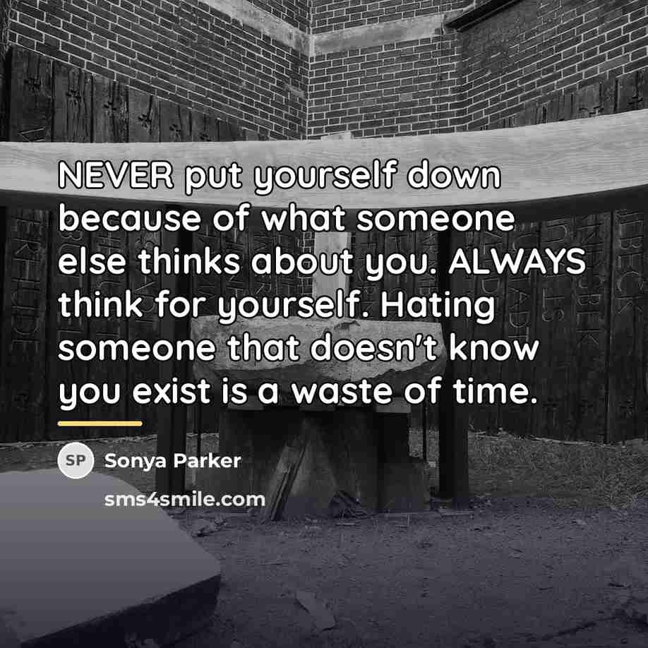 “NEVER put yourself down because of what someone else thinks…” quote by Sonya Parker