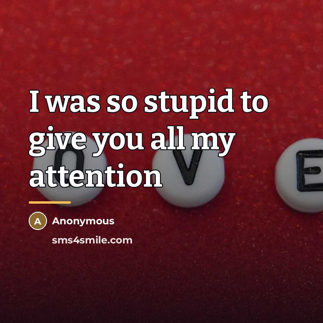 “I was so stupid to give you all my attention…” quote by Anonymous
