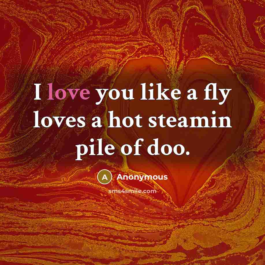 “I love you like a fly loves a hot steamin…” quote by Anonymous