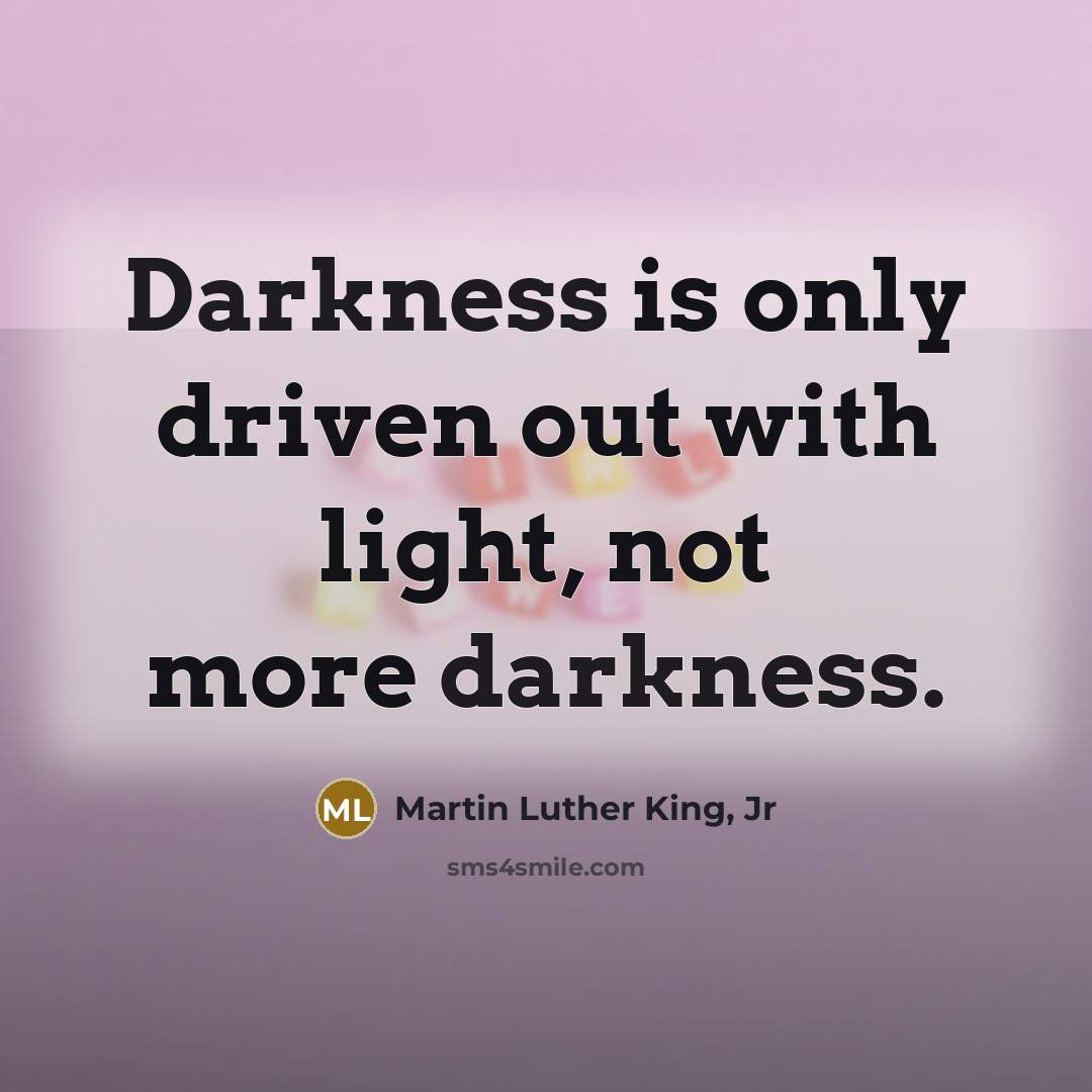 “Darkness is only driven out with light, not more darkness.…” quote by Martin Luther King, Jr