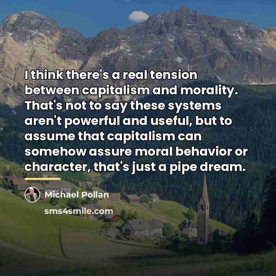 “I think there's a real tension between capitalism and morality.…” quote by Michael Pollan
