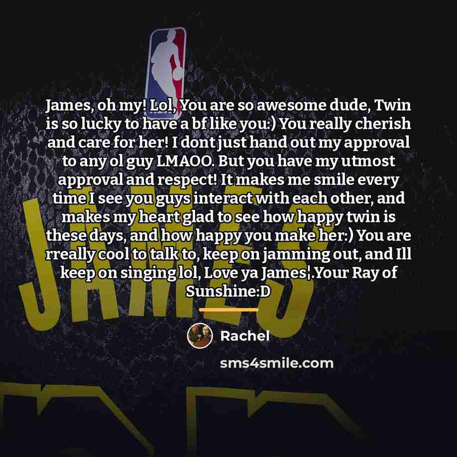 “James, oh my! Lol, You are so awesome dude, Twin…” quote by Rachel