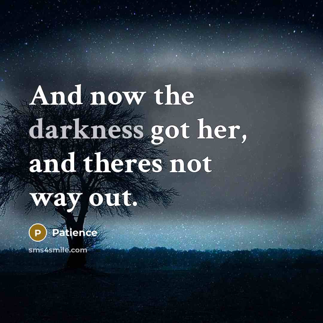 “And now the darkness got her, and theres not way…” quote by Patience