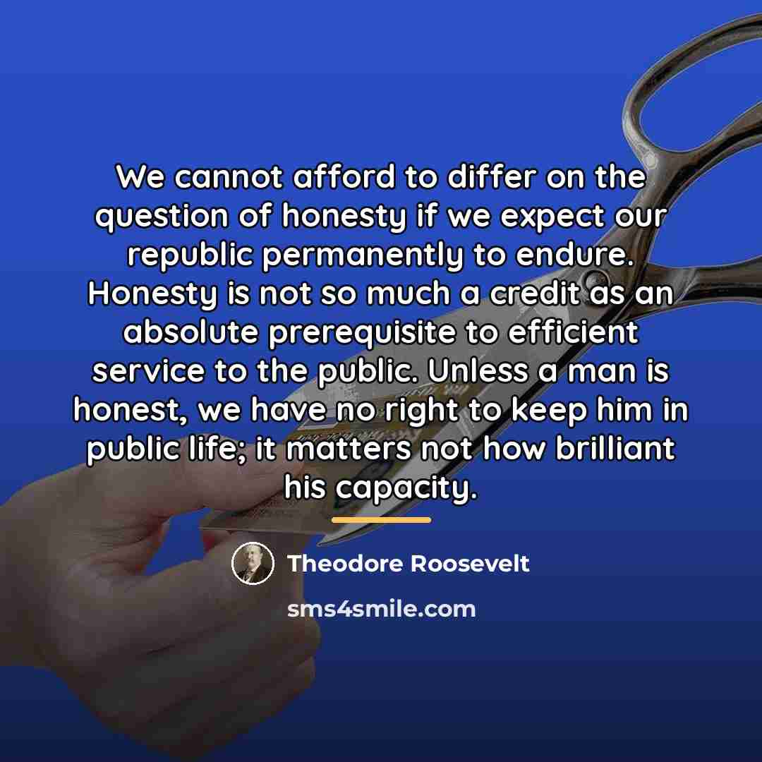 “We cannot afford to differ on the question of honesty…” quote by Theodore Roosevelt