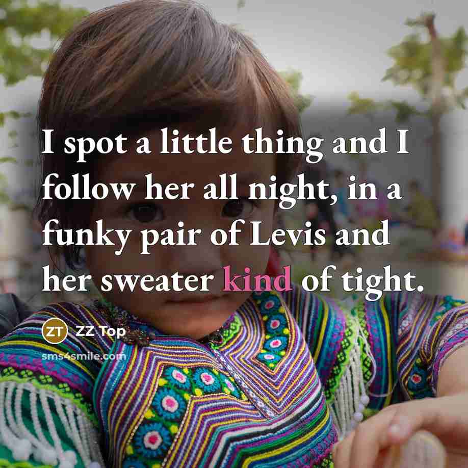 “I spot a little thing and I follow her all night, in a funky pair of Levis and her sweater kind of tight.” quote by ZZ Top