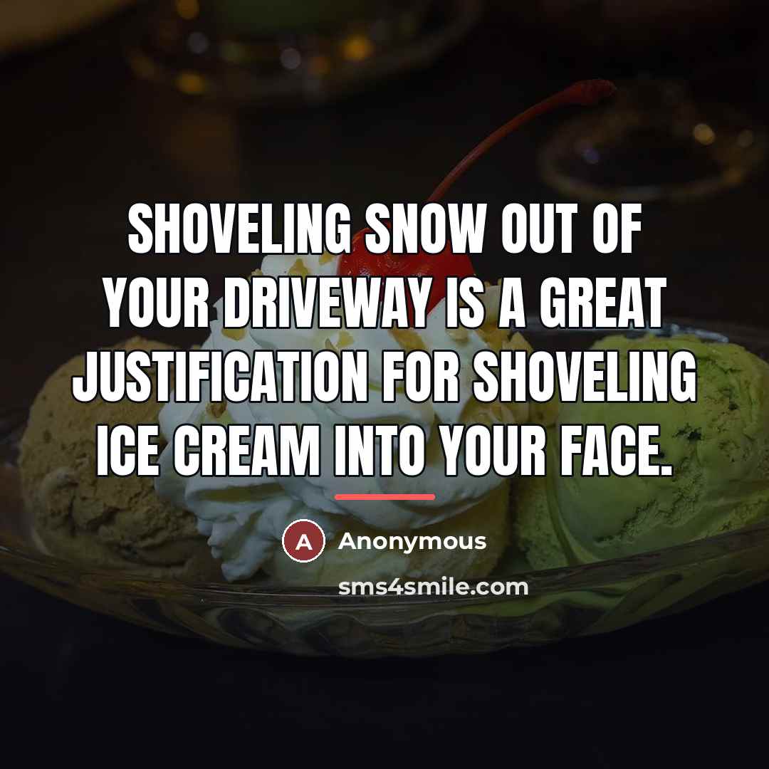 “Shoveling snow out of your driveway is a great justification…” quote by Anonymous