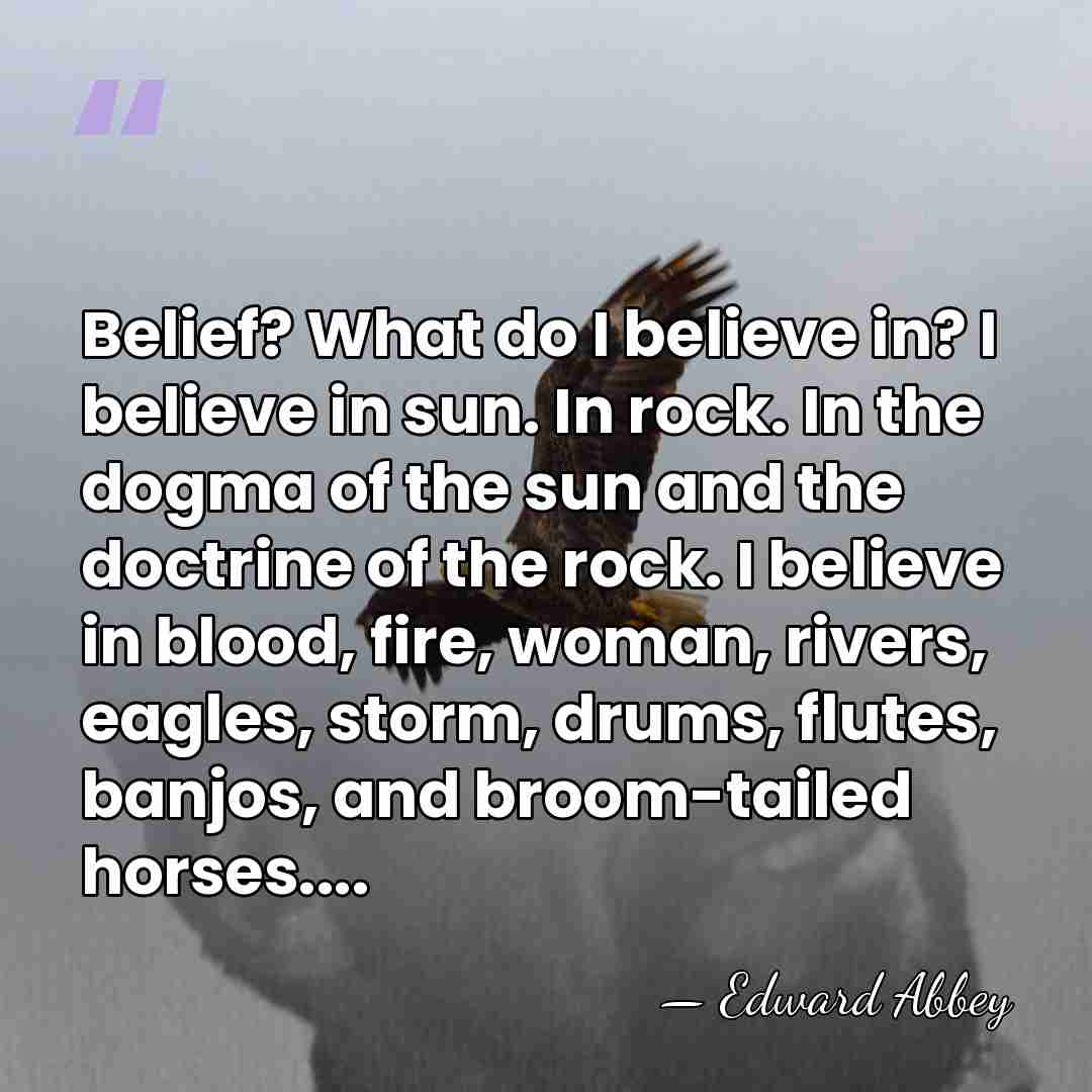 Belief? What do I believe in? I believe in sun. In rock.&hellip; - Edward Abbey