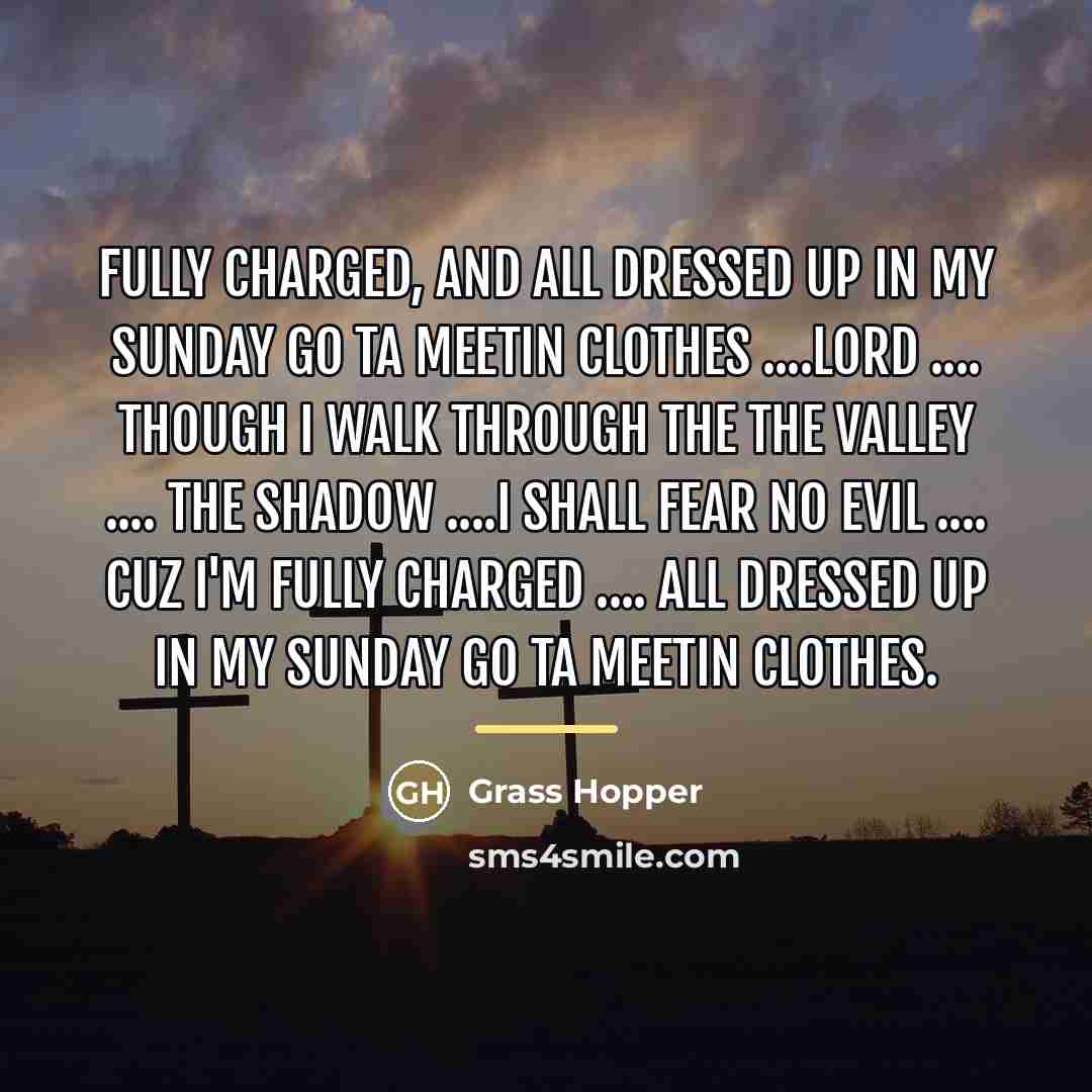 “Fully charged, and all dressed up in my Sunday go…” quote by Grass Hopper