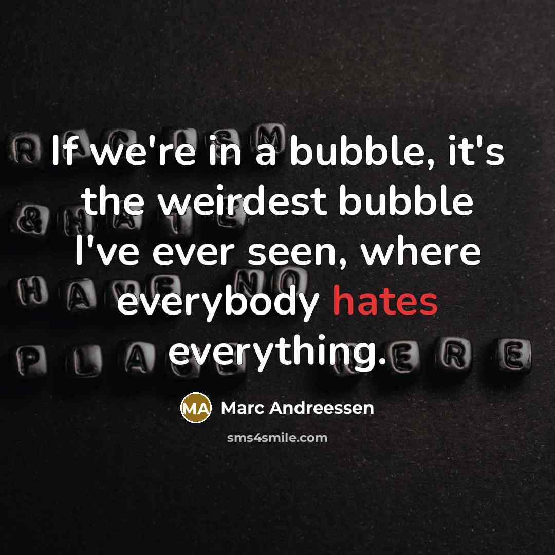 “If we're in a bubble, it's the weirdest bubble I've ever seen, where everybody hates everything.” quote by Marc Andreessen