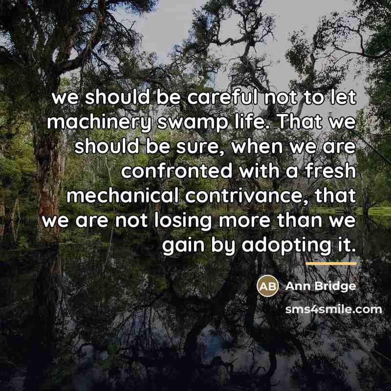 “we should be careful not to let machinery swamp life.…” quote by Ann Bridge