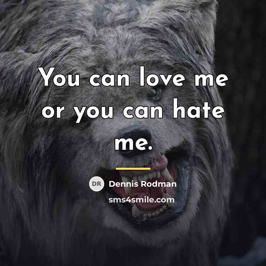 “You can love me or you can hate me.…” quote by Dennis Rodman