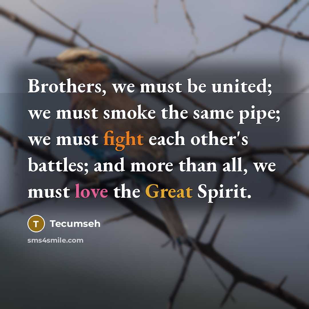 “Brothers, we must be united; we must smoke the same…” quote by Tecumseh