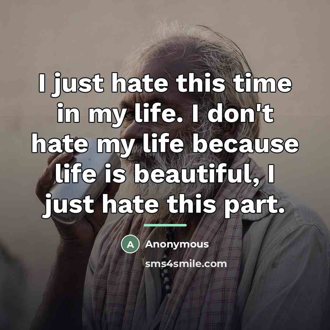 “I just hate this time in my life. I don't…” quote by Anonymous
