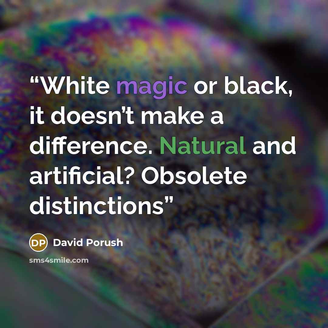 “White magic or black, it doesn’t make a difference. Natural and artificial? Obsolete distinctions” quote by David Porush