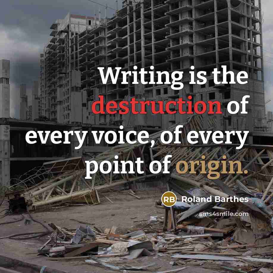 “Writing is the destruction of every voice, of every point…” quote by Roland Barthes
