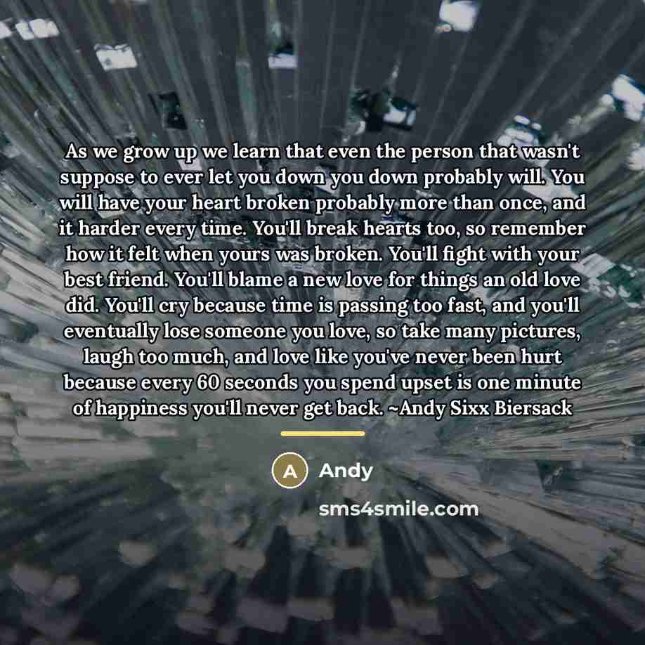 “As we grow up we learn that even the person…” quote by Andy