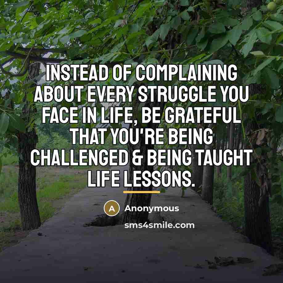 “Instead of complaining about every struggle you face in life,…” quote by Anonymous