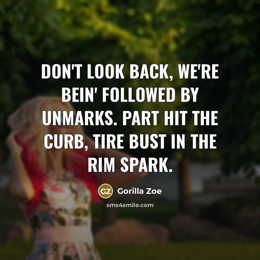 “Don't look back, we're bein' followed by unmarks. Part hit…” quote by Gorilla Zoe