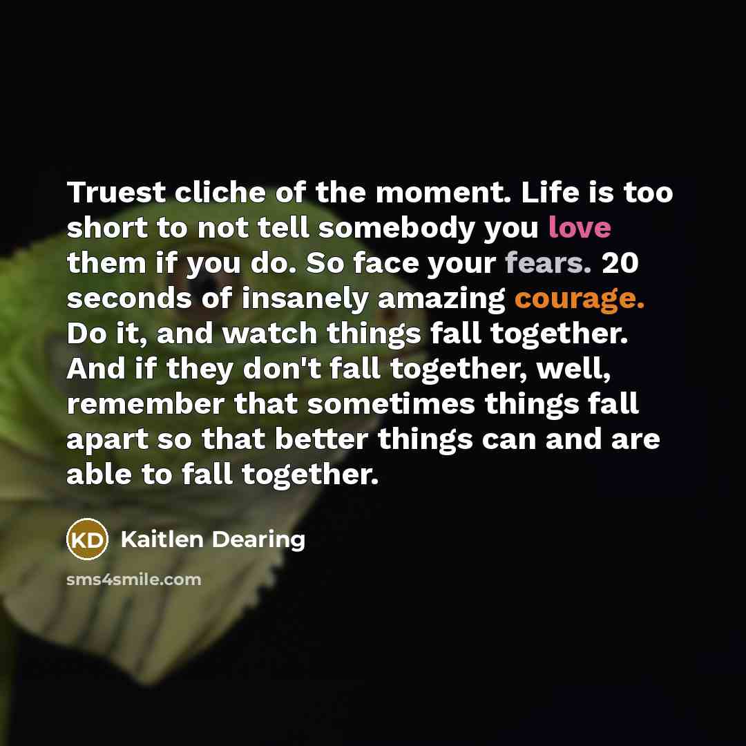 “Truest cliche of the moment. Life is too short to…” quote by Kaitlen Dearing