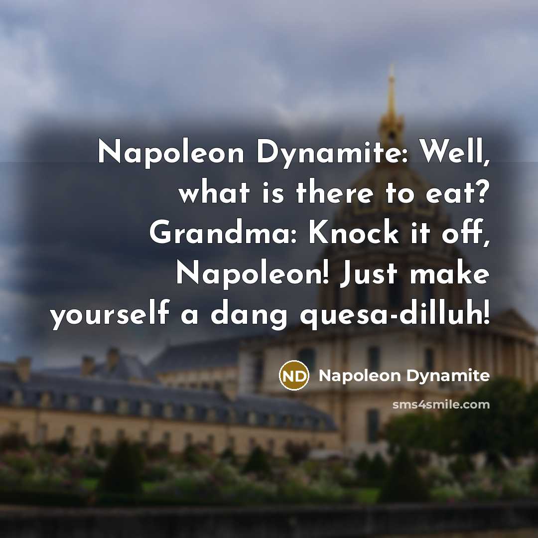 “Napoleon Dynamite: Well, what is there to eat? Grandma: Knock it off, Napoleon! Just make yourself a dang quesa-dilluh!” quote by Napoleon Dynamite