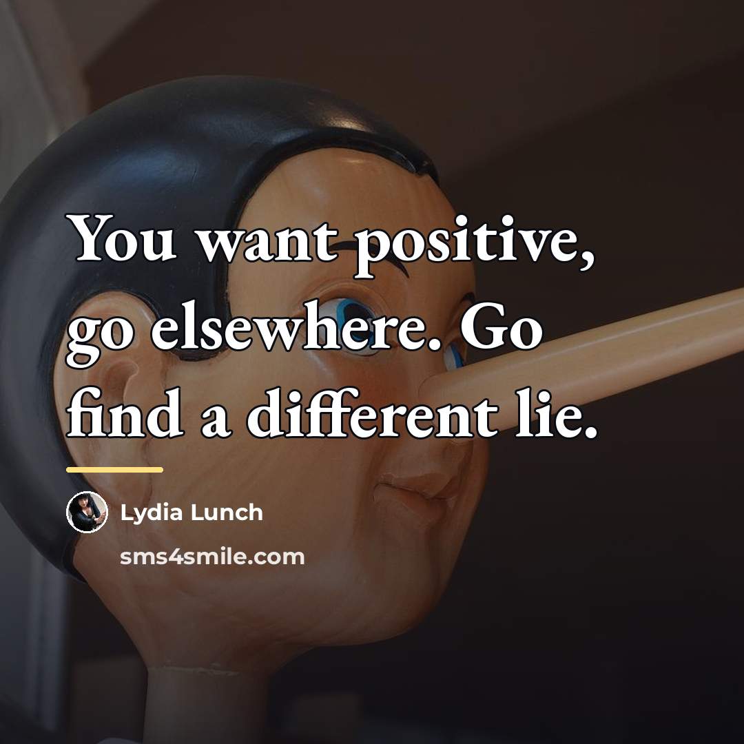“You want positive, go elsewhere. Go find a different lie.…” quote by Lydia Lunch