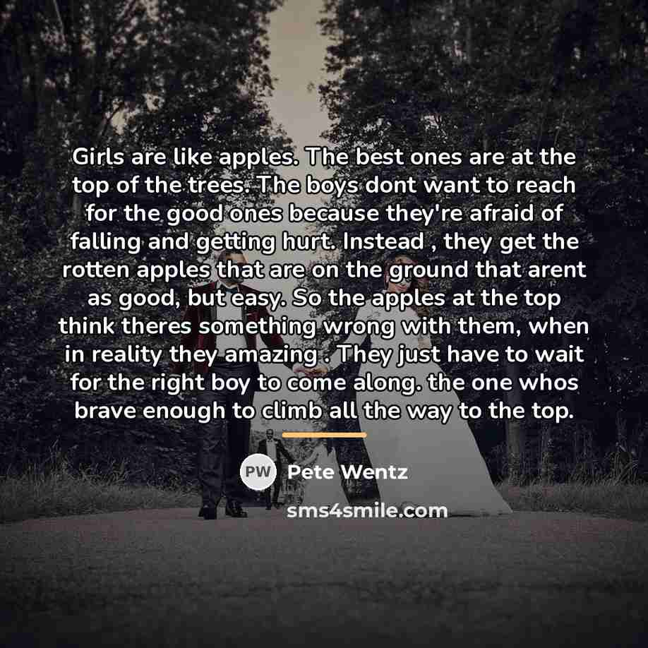 “Girls are like apples. The best ones are at the…” quote by Pete Wentz