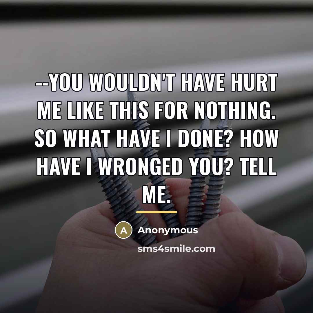 “--you wouldn't have hurt me like this for nothing. So…” quote by Anonymous