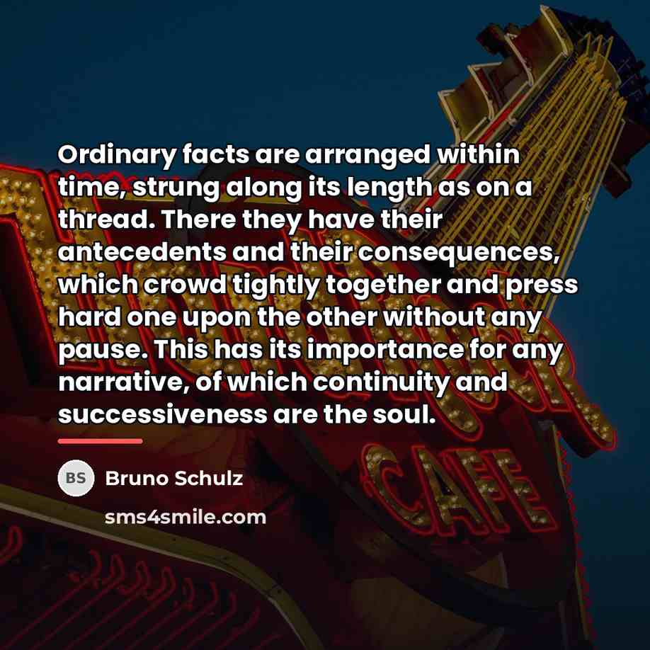 “Ordinary facts are arranged within time, strung along its length…” quote by Bruno Schulz